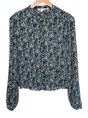 Boden Micro-Pleated Plissé Button Up Floral Print Balloon Sleeve Blouse Size 6
